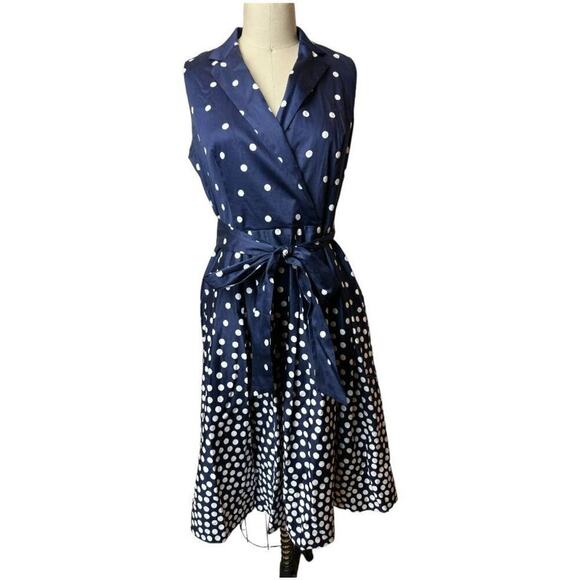 Anne Klein Dresses & Skirts - Anne Klein Navy White Polka Dot Sleeveless Fit & Flare Dress Women's Size 6